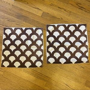 Linen and silk embroidery brown and cream pillow case set of 2